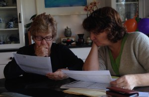 Mom and I looking over some information I found online.